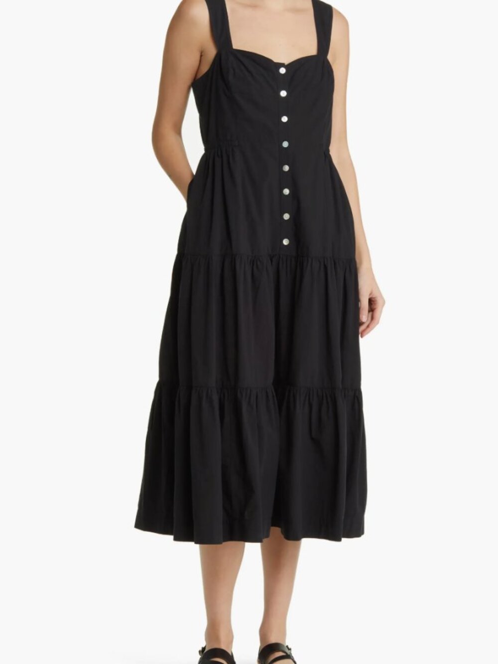 Madewell Suzette Seamed Bodice Tiered 100% Cotton Black Sundress Vacation Size 4